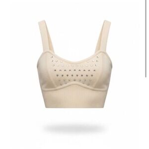 J14 Intermix Wool Cashmere Rhinestone Knit Kelly Bralette Crop Top Cream S Crop